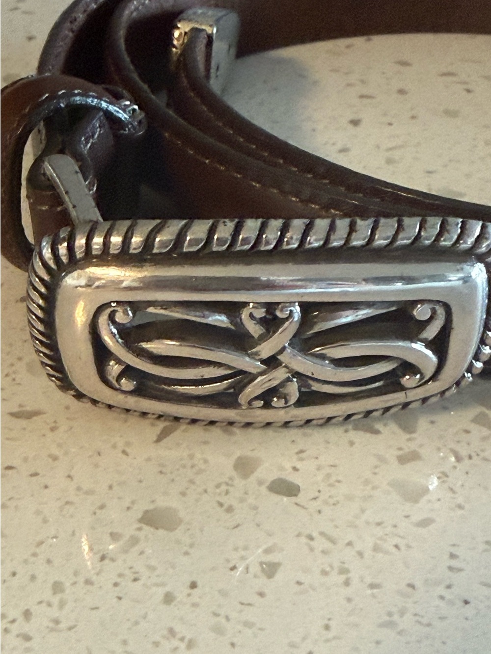 Brighton Brown Leather Belt with Decorative Silver-Tone Buckle